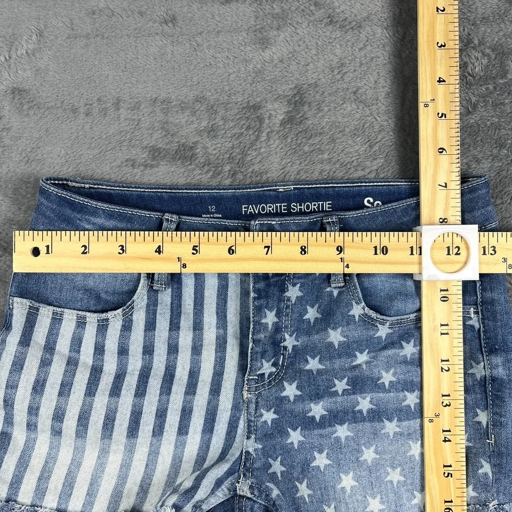 So Favorite Shortie Shorts Girls 12 Blue Denim American Flag Cotton Cuffed Hem